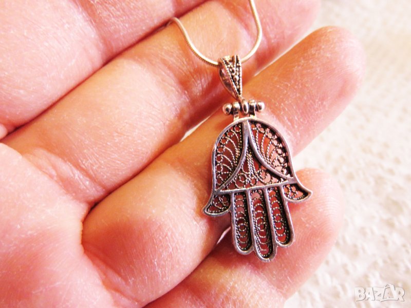 Старинен сребърен Амулет, мощен символичен амулет - ръката на Фатима, символ Хамса сребро, снимка 1