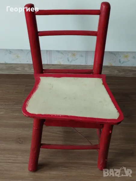 Старо дървено селско, детско столче, снимка 1