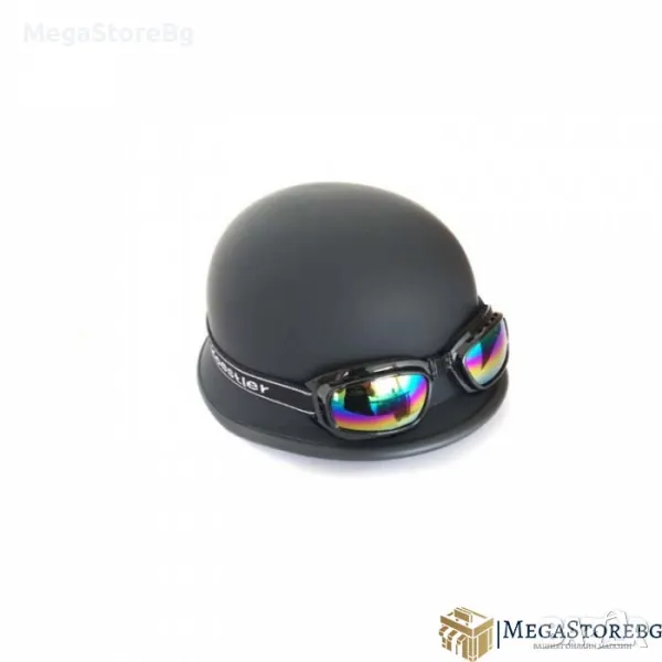 Ретро каска с очила тип немска - черен мат, снимка 1
