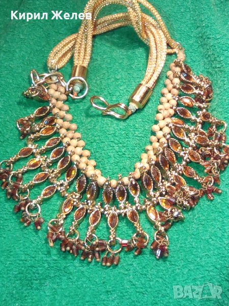 БОГАТО УКРАСЕНА ЗЛАТИСТА с КРАСИВИ ФАСЕТИРАНИ КРИСТАЛИ КАМЪНИ ВИНТИДЖ ОГЪРЛИЦА 14200, снимка 1