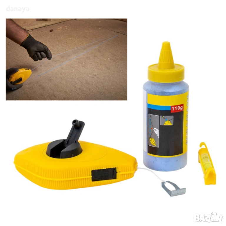 6364 Зидарска чертилка с пудра комплект за маркиране с тебеширена корда, снимка 1