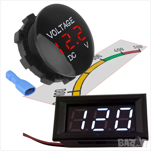 Bолтметър правотоков до 30V,48V,100V,120V,500V , индикатор заряд акумулатор , Waterproof, снимка 1