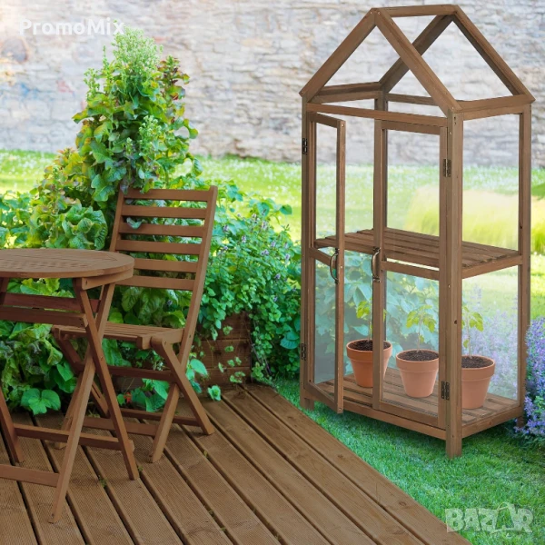 Вертикална оранжерия Relaxdays 10036898 Дървена мини оранжерия за тераса , снимка 1