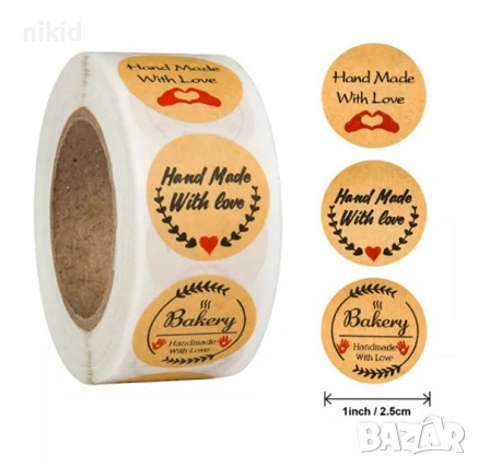 100 бр Hand Made with bakery микс малки самозалепващи лепенки стикери за ръчна изработка подарък, снимка 1