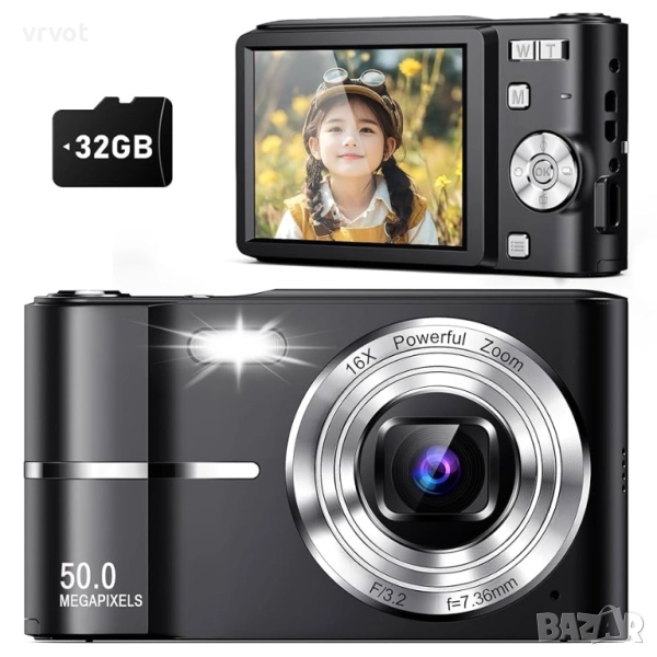 🔥 Нова компактна цифрова камера M03 – 50MP снимки + FHD видео + 32GB карта 🎁, снимка 1