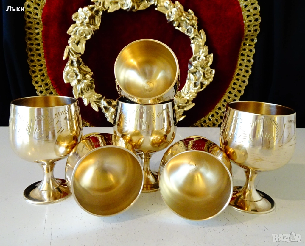 Бронзови чаши релефно гравирани,80 мл.,позлата.  , снимка 1