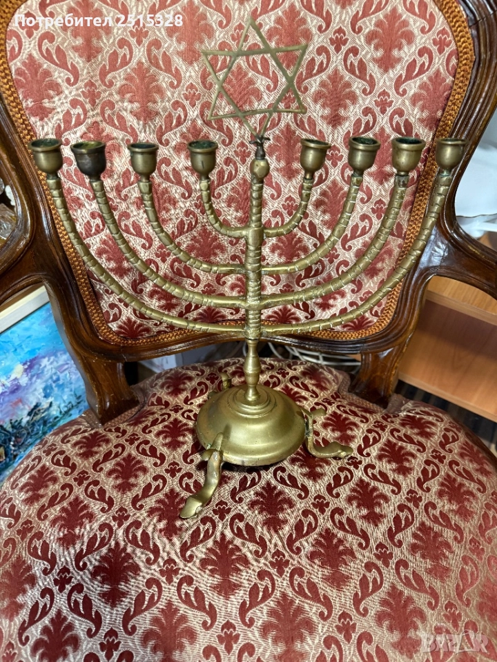 голям стар еврейски свещник ханукия, снимка 1