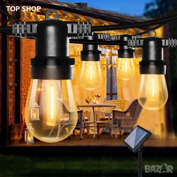 BOMCOSY 7,5м Соларна Външна LED Гирлянда( IP65 Водоустойчива,4 режима,топло бяло, снимка 1