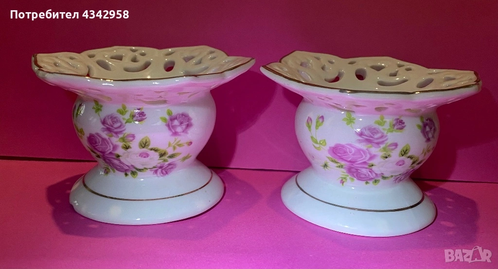 Два немски порцеланови винтидж свещника ., снимка 1