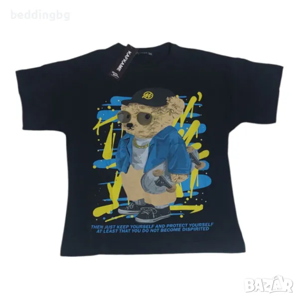 Дамска тениска с щампа на мече със скейтборд, снимка 1