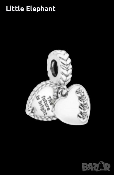 Сребърен висящ елемент сърце Пандора"The future is bright"/нов/нов, снимка 1