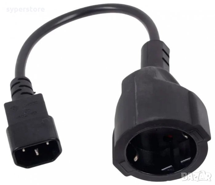 Захранващ Кабел за Компютър 16A-3 пина 0.2м VCom SS00135 Shuko-IES320 C14 PC Power cable, снимка 1