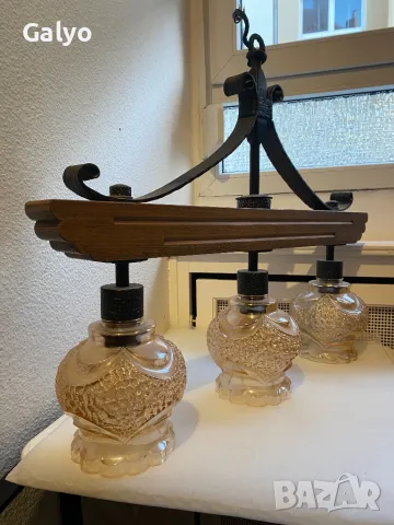 Стар Полилей, Абажур, Лампа от масивно дърво и ковано желязо, снимка 2 - Полилеи - 50235740