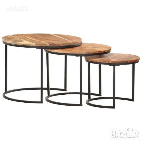 vidaXL Стифиращи маси, 3 бр, акация масив, снимка 7 - Маси - 56146539