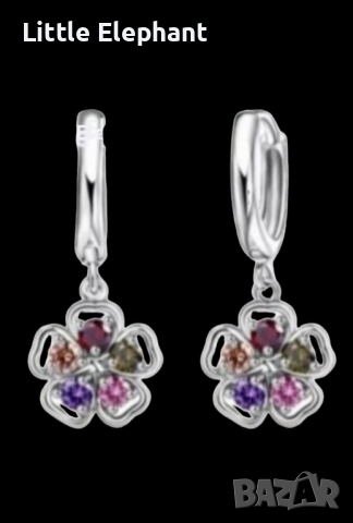 Сребърни висящи обеци,колекция"Flowers",coloured/нови