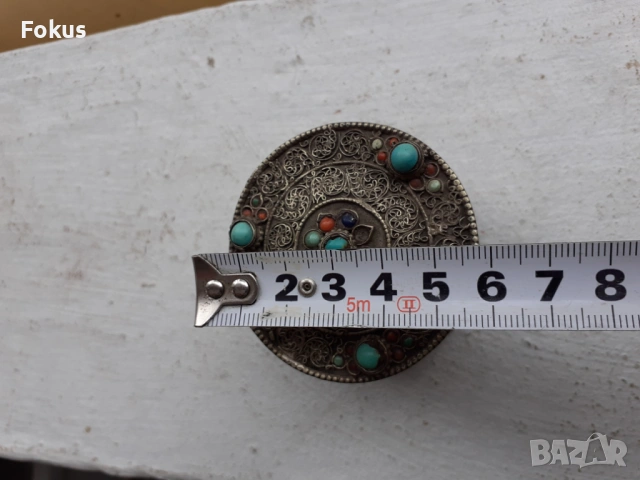 Стара османска сребърна кутийка - сачан с корали и тюркоази, снимка 6 - Антикварни и старинни предмети - 53490520