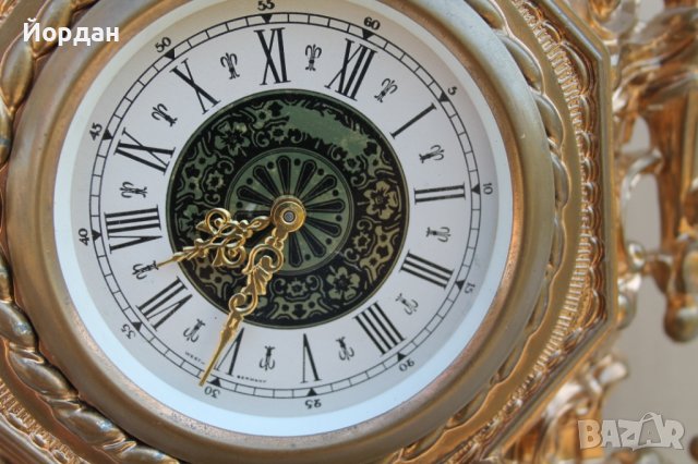 Немски механичен часовник бронз с позлата, снимка 3 - Антикварни и старинни предмети - 41374315