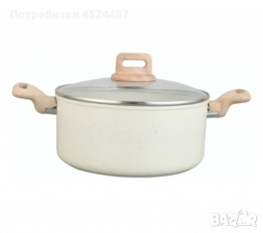 Тенджера Voltz Nice, Кован алуминий, Мраморно покр., Индукция, Кремав меланж