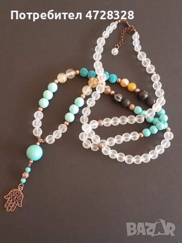 Елегантно дълго колие от смесени камъни - ръчна изработка, снимка 2 - Колиета, медальони, синджири - 53829386