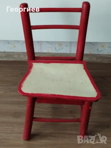Старо дървено селско, детско столче, снимка 1