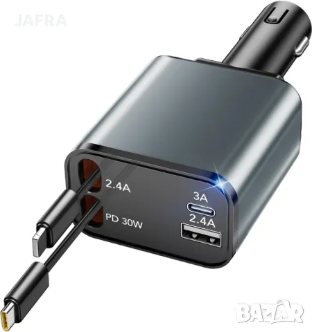 100W Бързо Зарядно за Автомобил с Прибиращи се Кабели, LED Дисплей, Подарък, Отстъпки, снимка 6 - Аксесоари и консумативи - 48646203