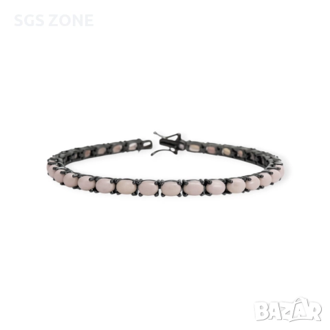 Сребърна гривна с морганит, покрит с черен родий, снимка 10 - Гривни - 52550558