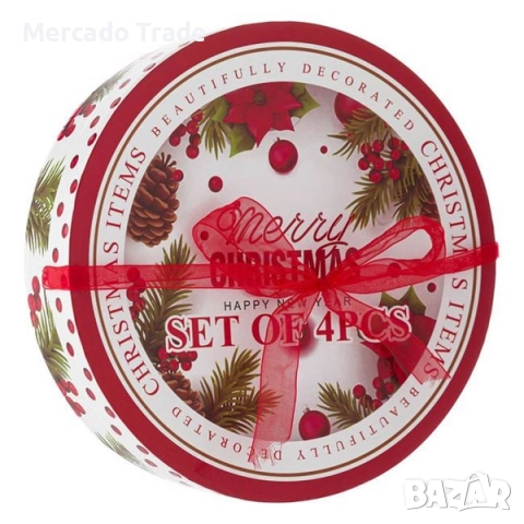 Комплект коледни чинии Mercado Trade, 4бр., Весела Коледа, снимка 2 - Чинии - 52472070