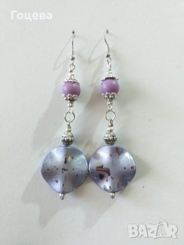 Нежни дълги обици в лилави и сребристи нюанси , снимка 1