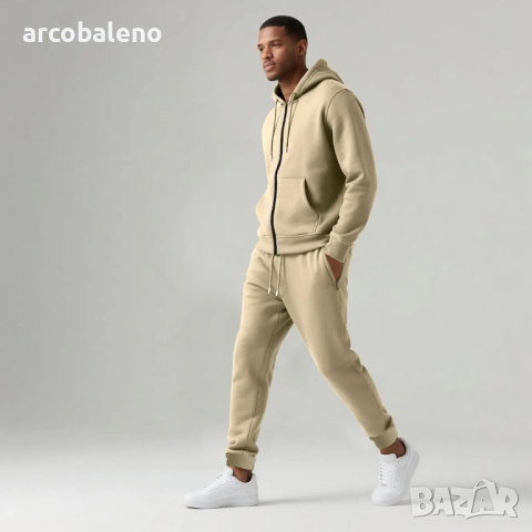 Мъжки есенно-зимен комплект от две части с качулка и дълъг ръкав с подплата от полар, 6цвята , снимка 6 - Спортни дрехи, екипи - 51473498