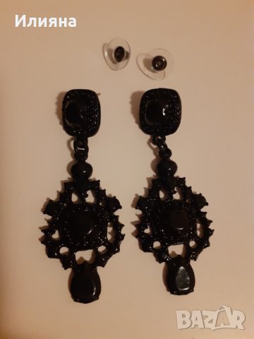 Елегантни черни обеци, снимка 2 - Обеци - 39686304