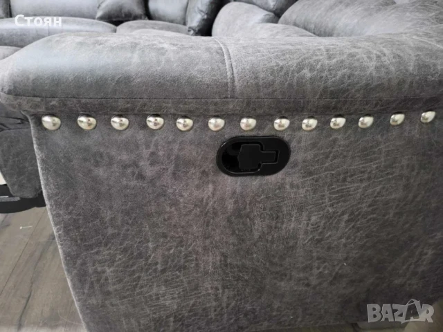 Кафяв ъглов диван от плат La-z-boy с ръчен релаксиращ механизъм, снимка 12 - Дивани и мека мебел - 50838162