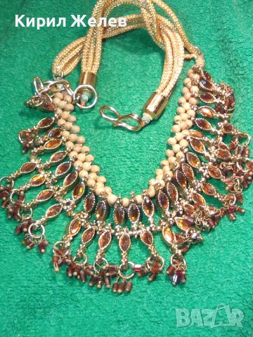 БОГАТО УКРАСЕНА ЗЛАТИСТА с КРАСИВИ ФАСЕТИРАНИ КРИСТАЛИ КАМЪНИ ВИНТИДЖ ОГЪРЛИЦА 14200