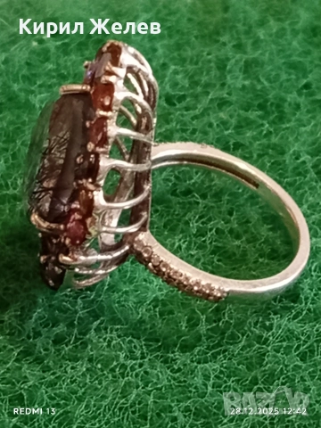 Артистичен сребърен пръстен с ТУРМАЛИНОВ КВАРЦ и многоцветни камъни 51822, снимка 5 - Пръстени - 52918747