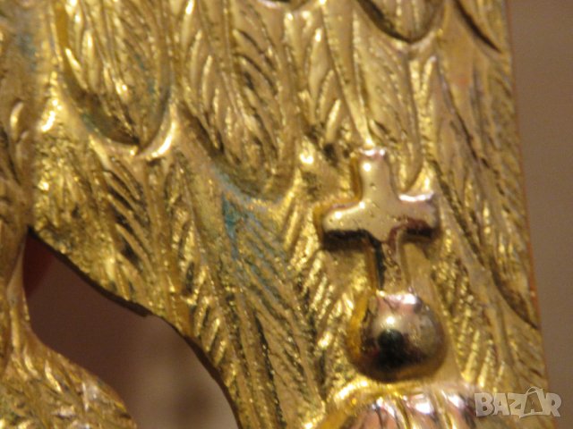 Старинно бронзово руско православно висящо кандило с двуглав орел  и позлата с меч и държава в нокти, снимка 17 - Антикварни и старинни предмети - 35774337