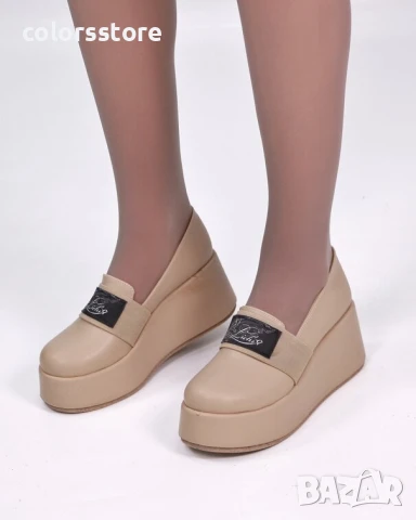 Обувки на платформа - бежова кожа - RK130 , снимка 2 - Дамски ежедневни обувки - 51124331