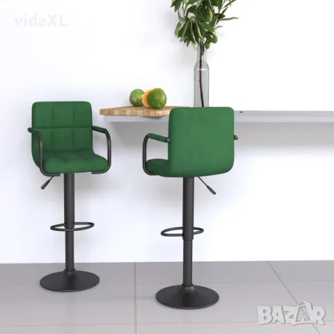 vidaXL Бар табуретки, 2 бр, тъмнозелени, кадифе（SKU: 334662）, снимка 2 - Дивани и мека мебел - 56063326
