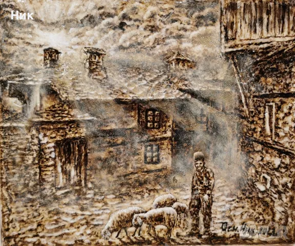 Картина върху платно Селско утро с овце , снимка 5 - Картини - 48870242