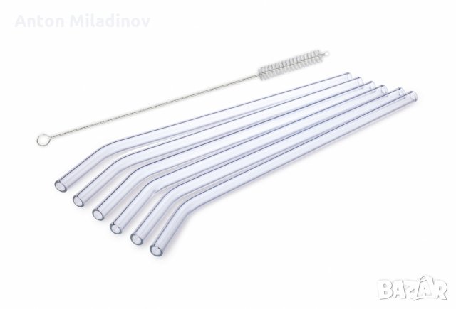 Стъклени сламки 6 бр. огънати в комплект с почистваща четка 23 см. SIMAX, снимка 1