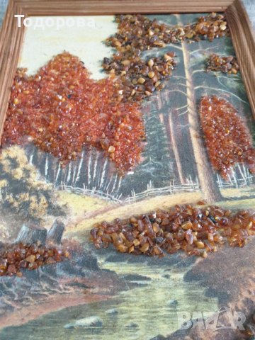 Есенен пейзаж с необработен кехлибар, снимка 2 - Картини - 41900856