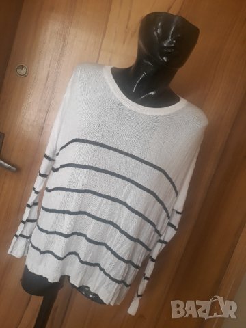 Снежно бяла широка супер тънка блуза на райе С