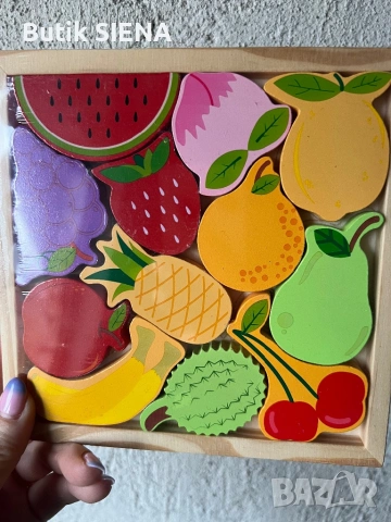 Дървен пъзел Плодове 17х17см, 12 части