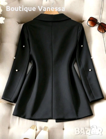 Дамско елегантно сако в черно с перли , снимка 2 - Сака - 53686499