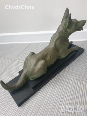 51см-9кг Carvin ЦAM статуетка/стара френска скулптура/фигура на куче-немска овчарка, снимка 6 - Статуетки - 52989414