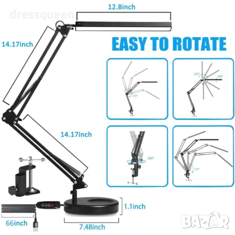 4441 Универсална LED лампа 2-в-1: Със стойка и щипка за всяко бюро, шкаф или легло, снимка 3 - Настолни лампи - 53636319