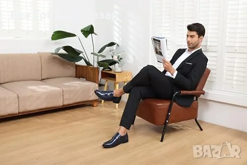 Нови Мъжки лачени обувки тип мокасини елегантни официални обувки сини, снимка 4 - Официални обувки - 50028091