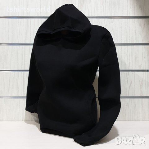 Нов дамски черен суичър с качулка и джобчета, снимка 2 - Суичъри - 34656373