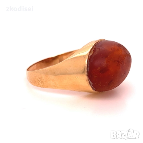 Златен мъжки пръстен с кехлибар 6,10гр. размер:66 14кр. проба:585 модел:5035-1, снимка 4 - Пръстени - 52636171