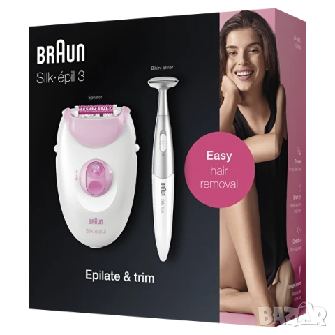 НОВ Braun Silk-épil 3 SE3-321 епилатор с масажни ролки и SmartLight + бикини тример, снимка 4 - Епилатори - 53775092
