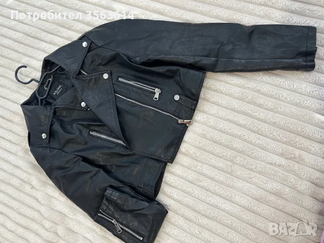 Черно кожено яке, снимка 2 - Якета - 56154162