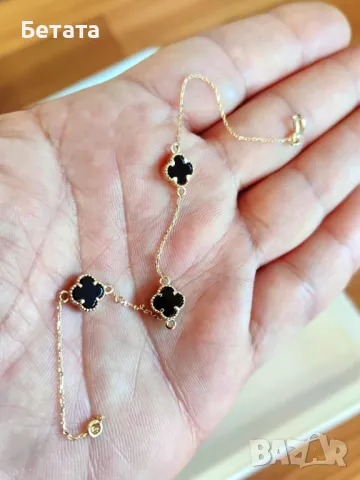 Златна гривна с детелини, гривна Ван Клееф, 14 карата злато, снимка 2 - Гривни - 48115025